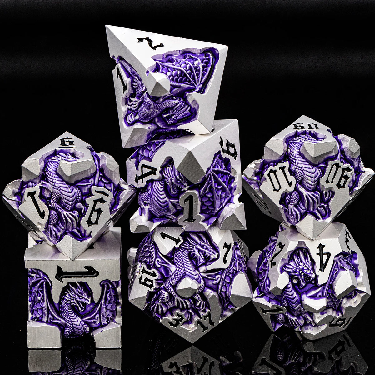 Dragon DND Metal Dice Set D6 D&D Dungeon and Dragon Pathfinder Table Role Playing Game Black Red RPG Polyhedral D20 D and D Dice