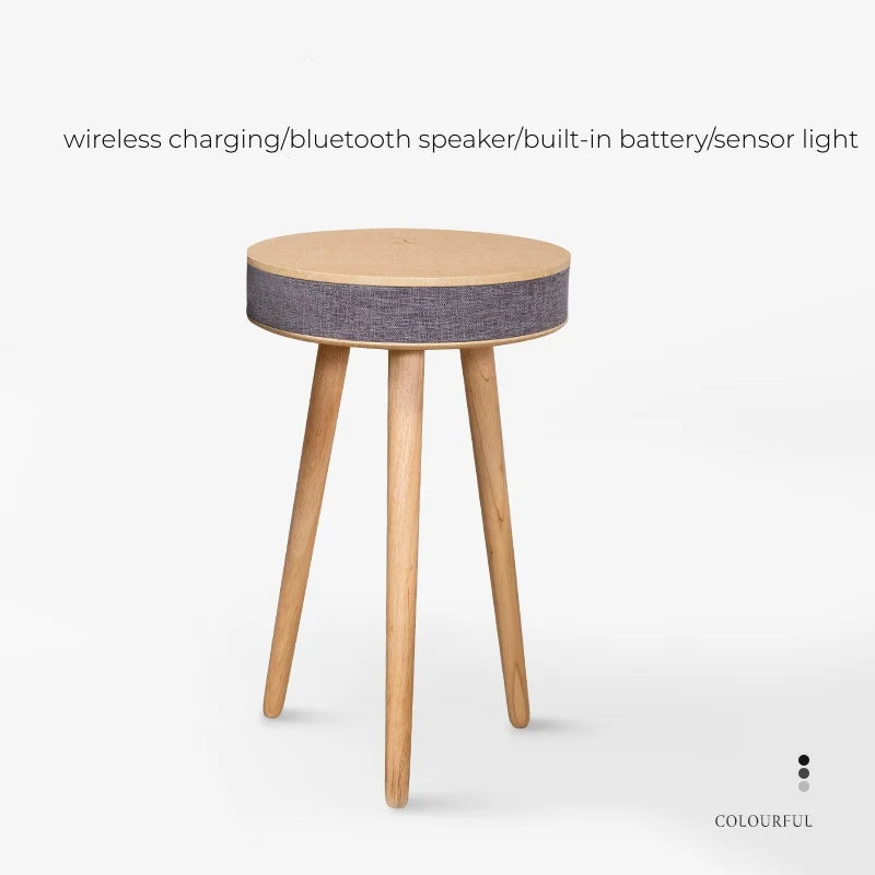 Smart Round Tea Table with Bluetooth Speaker Living Room Corner Table with Wireless Charging Portable Multi-Function Side Table