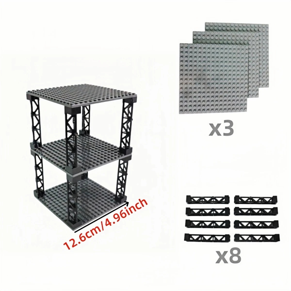 IDEAMOC 3pcs Baseboards and 8pcs Black Pillars Building Blocks DIY Toys 12.6*12.6cm Baseplate Black Pillars Asst