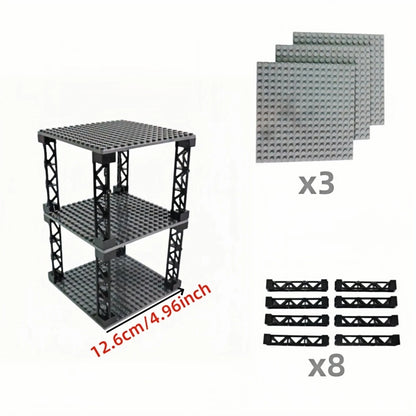 IDEAMOC 3pcs Baseboards and 8pcs Black Pillars Building Blocks DIY Toys 12.6*12.6cm Baseplate Black Pillars Asst