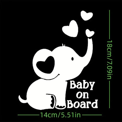 Creative Car Reflective Sticker Baby on Board, Elephant Window Decoration, Car Sticker, Essential for Mother and Baby, Safety Reminder, Laptop Sticker
