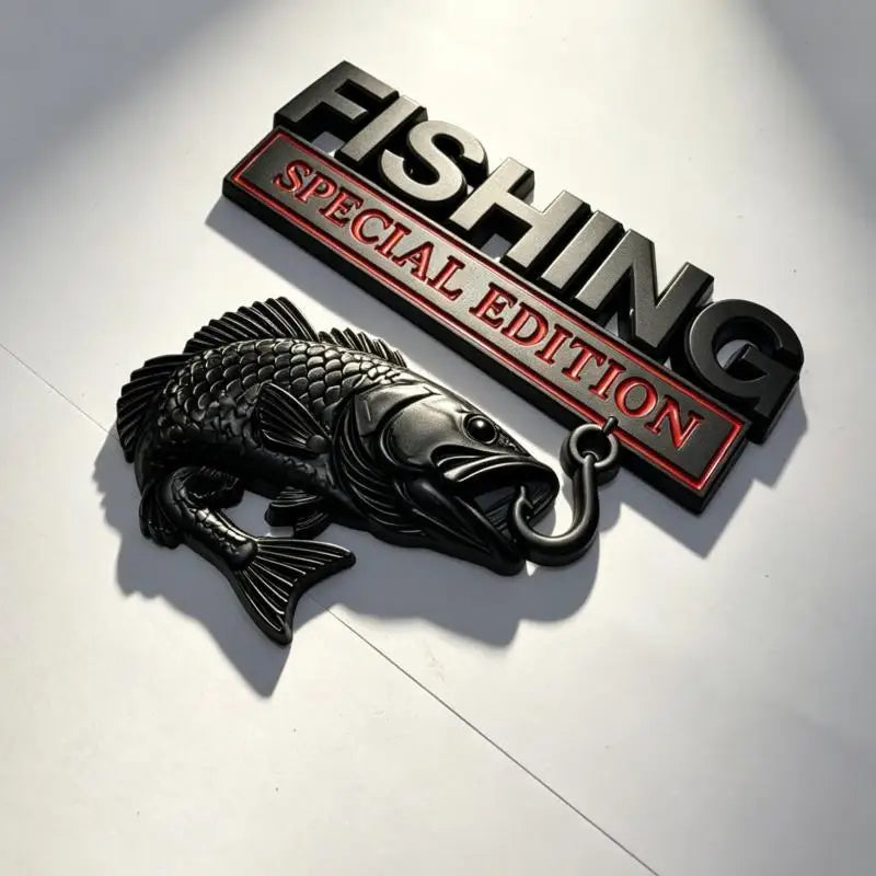 Fishing Car Sticker Metal Fishhook Badge Special Edition Waterproof Decal for Auto Truck SUV Fishing Enthusiasts