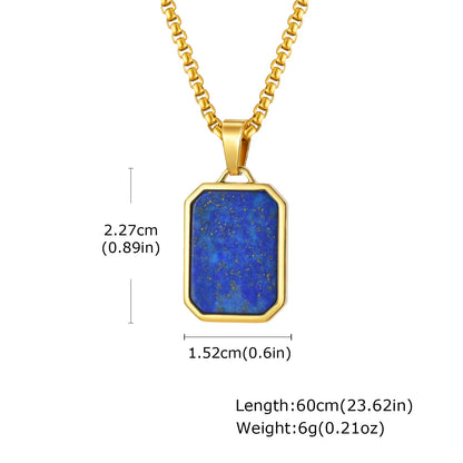 Trendy Pendant Necklaces for Men,Square Natural Stone Stainless Steel Necklaces,Hip Hop Healing Jewelry Gifts for Husband Dad