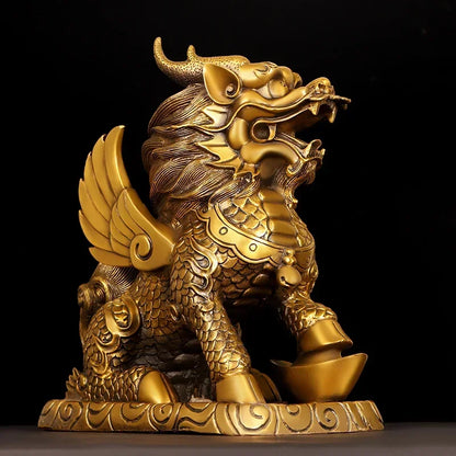 Feng Shui Copper Unicorn Ornamen Yuanbao Home Office Store Living Decorations