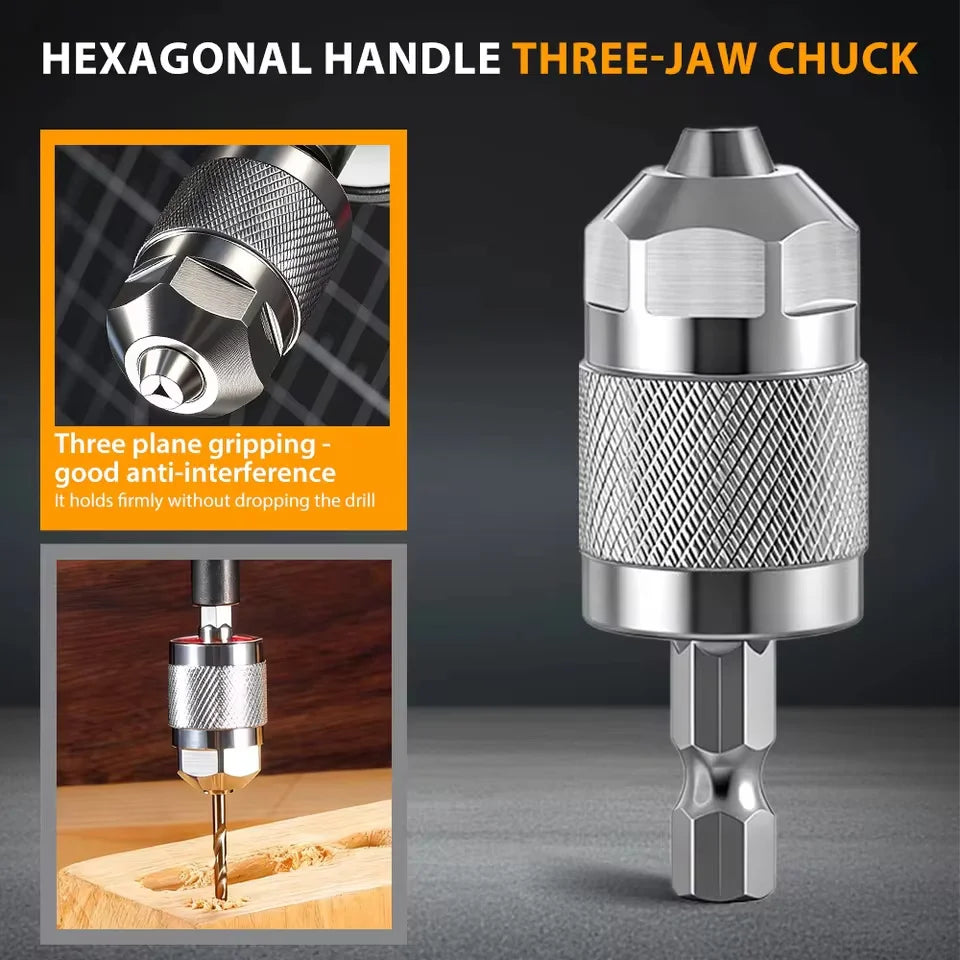 Drill Chuck Adapter Quick Change Pneumatic Drill Chuck 3-Jaw Hex Shank Chuck Professional Converter Hex Shank for Woodworking