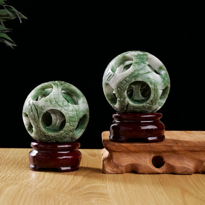 1pc Hand-Carved Lushan Jade Hollow Ball Reiki Energy Crystal Figurine St. Patrick's Theme for Home Decor Healing