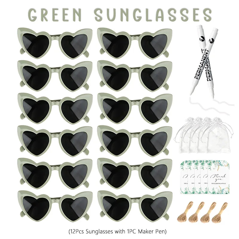 12-100Pcs Wedding Sunglasses for Guests Heart Shaped Sunglasses Bachelorette Party Glasses Bridal Shower Party Favors Photo Prop