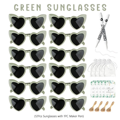 12-100Pcs Wedding Sunglasses for Guests Heart Shaped Sunglasses Bachelorette Party Glasses Bridal Shower Party Favors Photo Prop