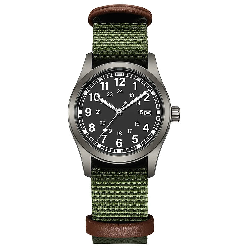 2026 TPW Women's Field Watch 34mm Case Easy Read Fabric Strap 24hr Display Day Function Quartz Movement Luminous