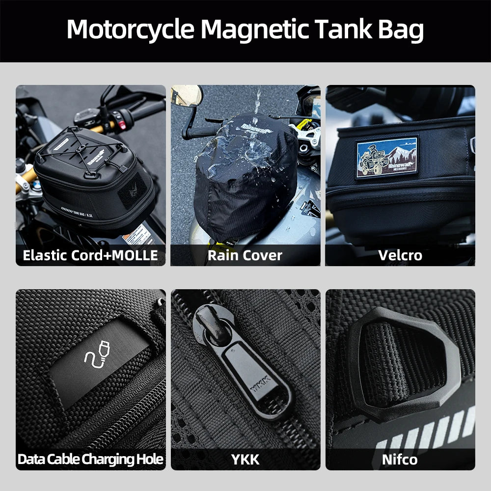 Rhinowalk Motorcycle Tank Bag Quick-Release Magnetic Waterproof Anti-Theft Riding Travel Luggage Case Shoulder Bag Accessories