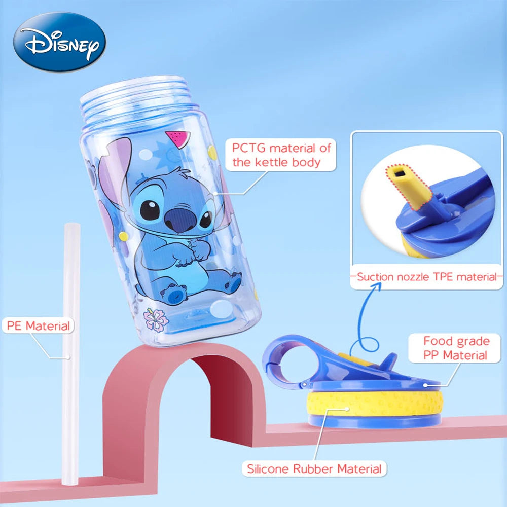 Disney Stitch Portable Water Cup Reusable Travel Tumbler Cute Cartoon Drinking Cup Leakproof Lightweight Drinkware School Gift