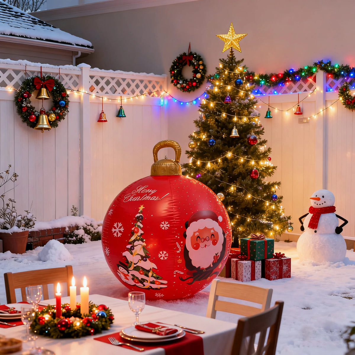 24inch (Approx. 60cm) Giant Inflatable Christmas Ball Pvc Inflatable Decorative Ball Large Holiday Inflatable Outdoor Decoration Christmas Inflatable Yard Decoration Giant Inflatable Ornament