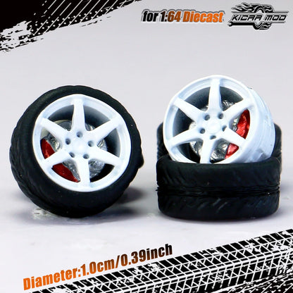 Kicarmod 1/64 Model Car ABS Wheels with Rubber Tire Brake Disc Refitting Parts Diameter 10mm For Model Car Tomica