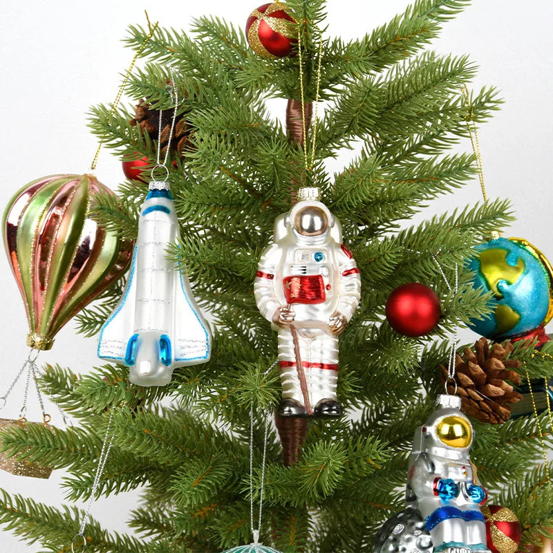 Christmas Decorations Creative Glass Painted Ornaments Astronaut Hot Air Balloon Globe Small Pendants Christmas Tree Hanging Decorations