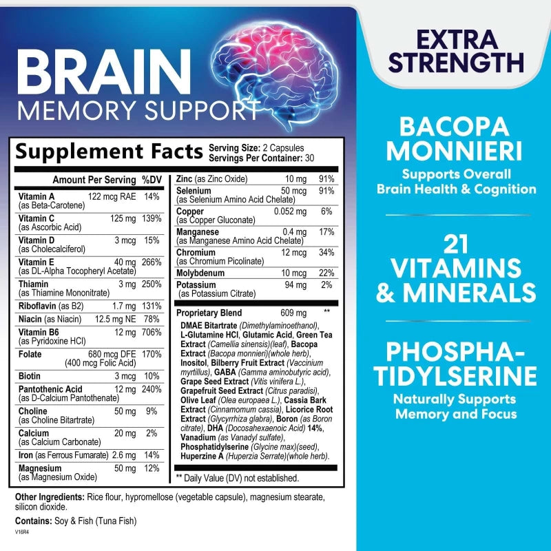 Brain Supplement-Promotes Brain Health, Enhances Focus, Memory and Mental, IQ, Improves Thinking Skills