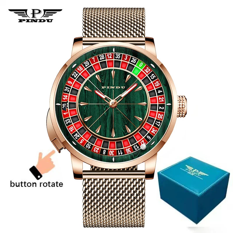 PINDU Design New NH35A Mechanical Watches Men Push Button Turn Russian Roulette Game Sapphire Mirror Diamond Dial Men's Watch