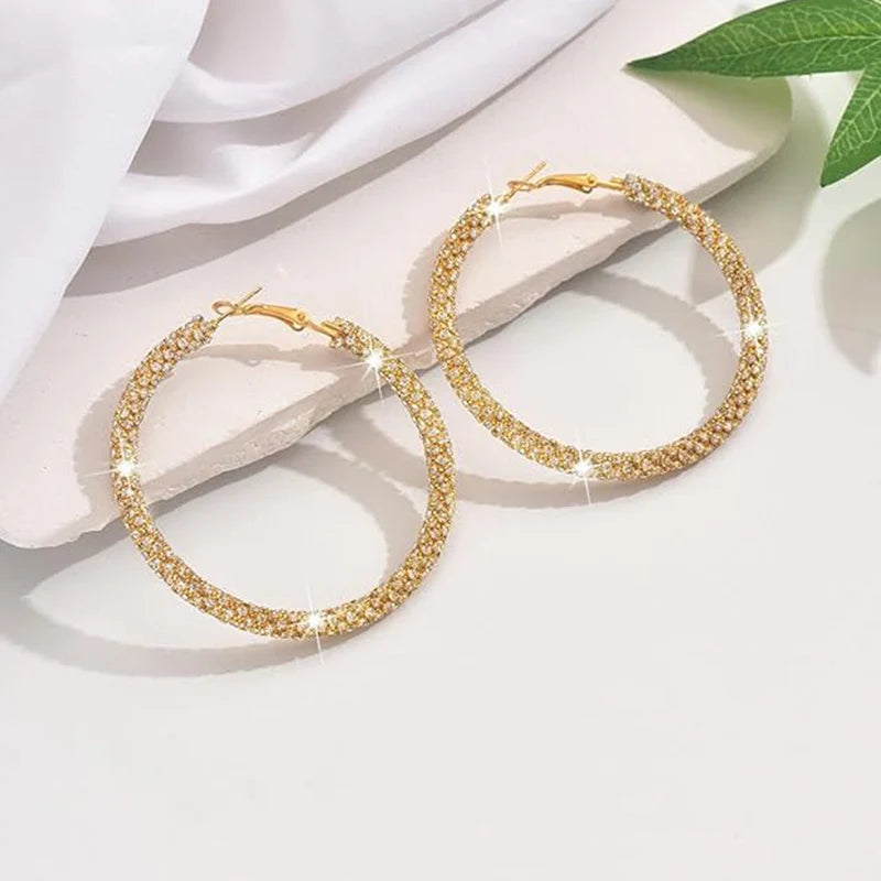 6cm Bling Rhinestone Big Hoop Earrings for Women Simple Cubic Zirconia  Pave Circle Huggie Earring Aesthetic Party Jewelry