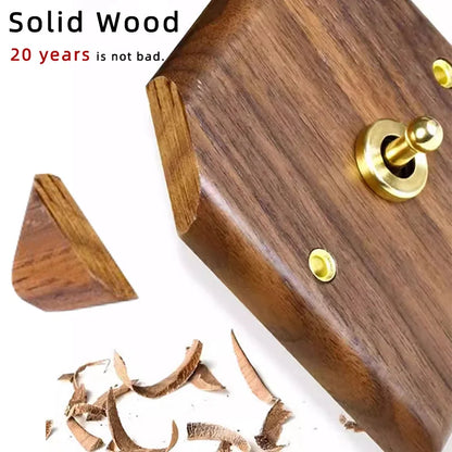 Black walnut wood retro British light switch socket, bedside wall lamp switch LED dimmer, pure wood brass toggle switch board