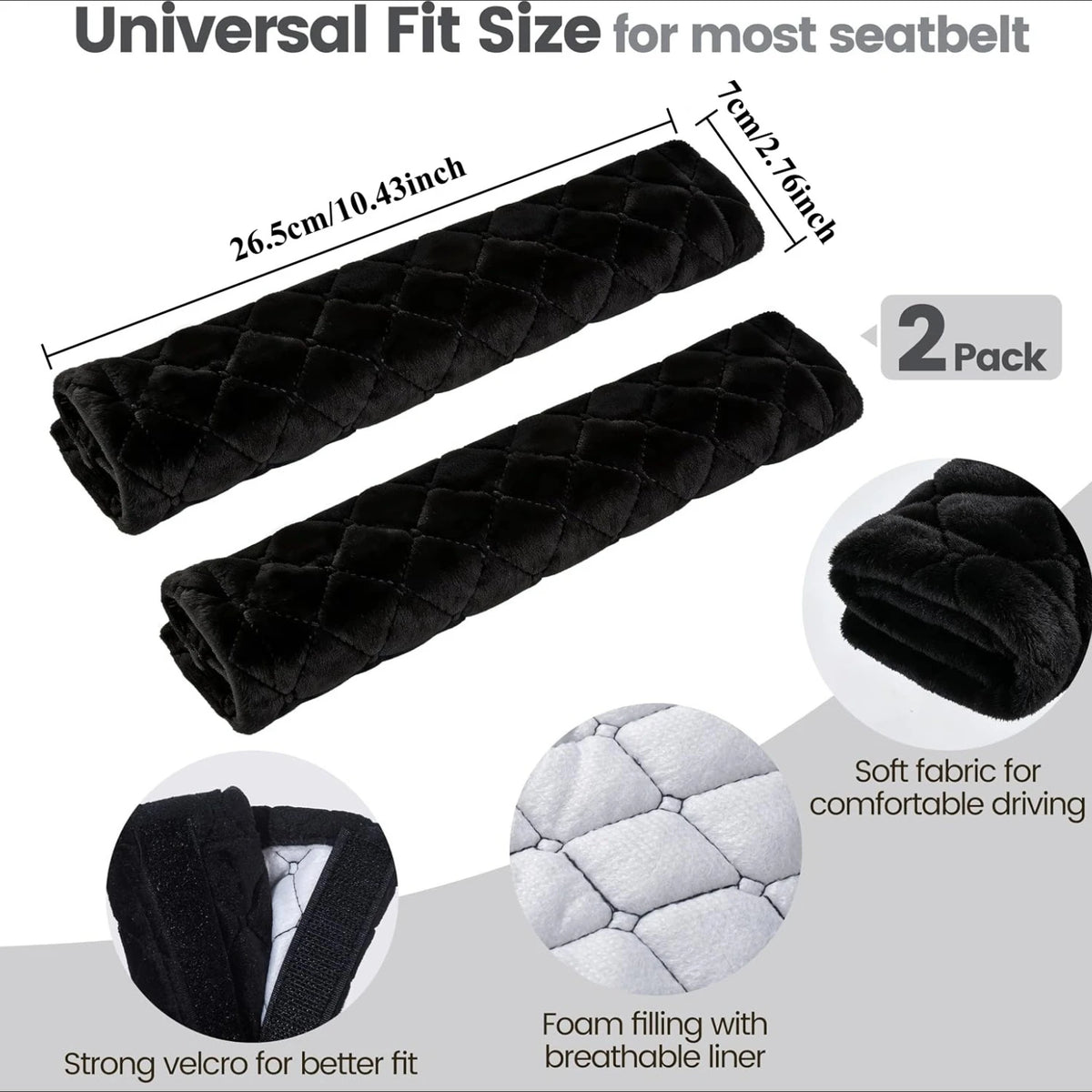 2 Pcs Seat Belt Cover, Soft Shoulder Pad for Comfortable Driving Compatible with All Cars SUV Trucks Backpack Strap Black