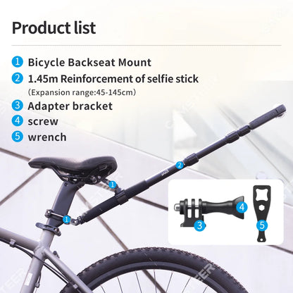 Camsteer Bicycle Backseat Mount 3rd Person View GoPro 13 12 Camera Brackets for Insta360 X6 X5 AcePro DJI Osmo360 Action 6 5Pro