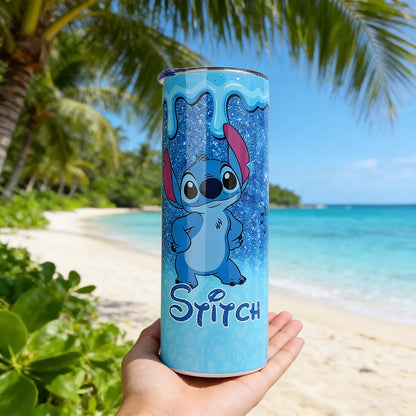 1pc 20oz Disney Stitch Glitter Drip Tumbler Insulated Stainless Steel Cup with Straw for Hot Cold Drinks Perfect Holiday Gift