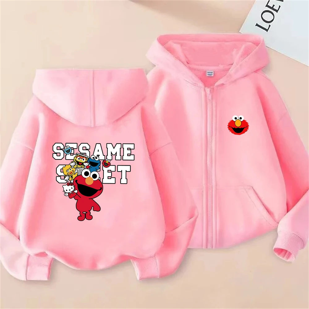 Elmo SESAME STREET Zipper Style Hoodies Boys Coat Children Girls Pink Age 3-12 Leisure Kids Sweatshirts Festival Gifts