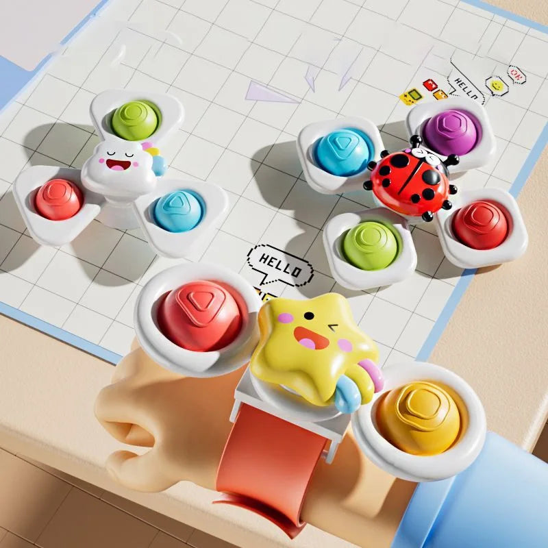 Suction Cup Spinning Cartoon Animal、Insects Spinner Toys Baby High Chair Window Gyro Stress Reliever Kids Bath Toys Gift