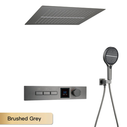 Luxury Gun Gray Brass Shower System with LED Digital Display Design Wall Mounted Constant Temperature 3-Function Bathroom Faucet