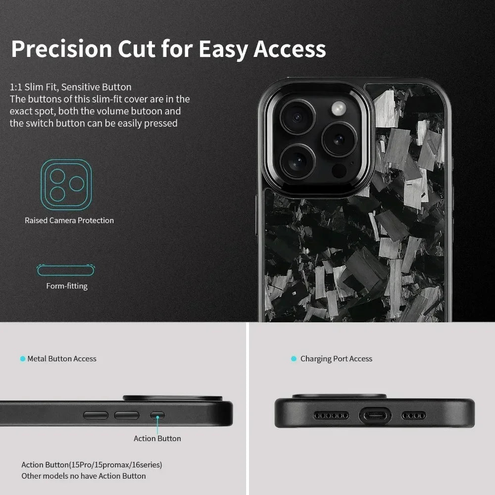 Real Carbon Fiber Armor100% Cover For IPhone 16Promax 15 Pro Max 14 13 12 11 Case Metal Frame Wireless Charge Forged Fiber Cover