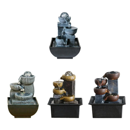 Tabletop Water Fountain Resin LED Flow Water Miniature Indoor Decor USB Feng Shui for Meditation Room Bedroom Office