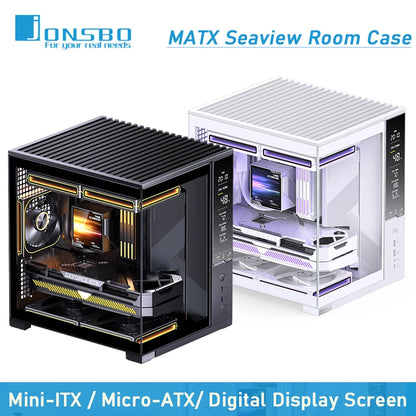 Jonsbo D34 Desktop MATX Mini-ITX Seaview Room PC Case Hardware Monitoring Digital Screen Gaming Chassis Support 280 Water-cooled