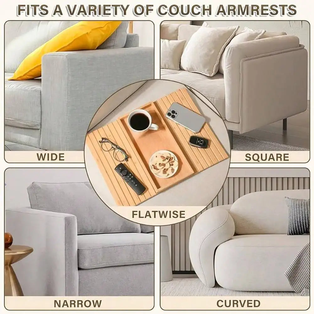 Foldable Bamboo-like Sofa Arm Tray No Assembly Needed, Anti-Dropping Cup Holder Back Anti-Slip Pad Couch Living Room Office Hold