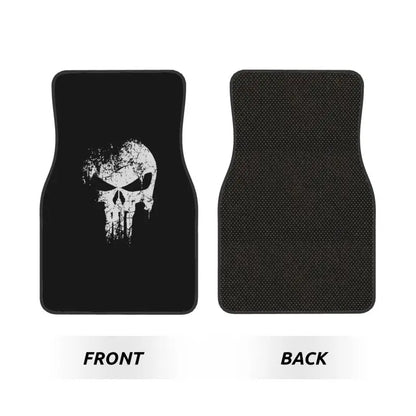 Skeleton Skull Car Floor Mats Set of 4 Pieces Heavy Metal Car Front and Rear Foot Mats Universal with Non Slip Rubber Backing