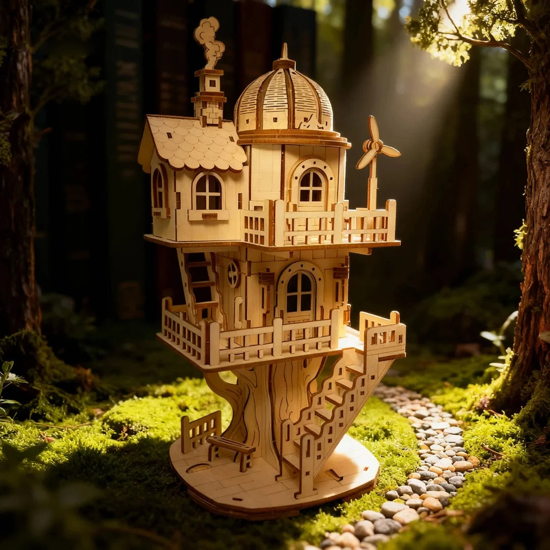 3D Stereo Puzzle Tree House Wooden DIY Puzzle Model Desktop Decoration Ornaments Holiday Gift