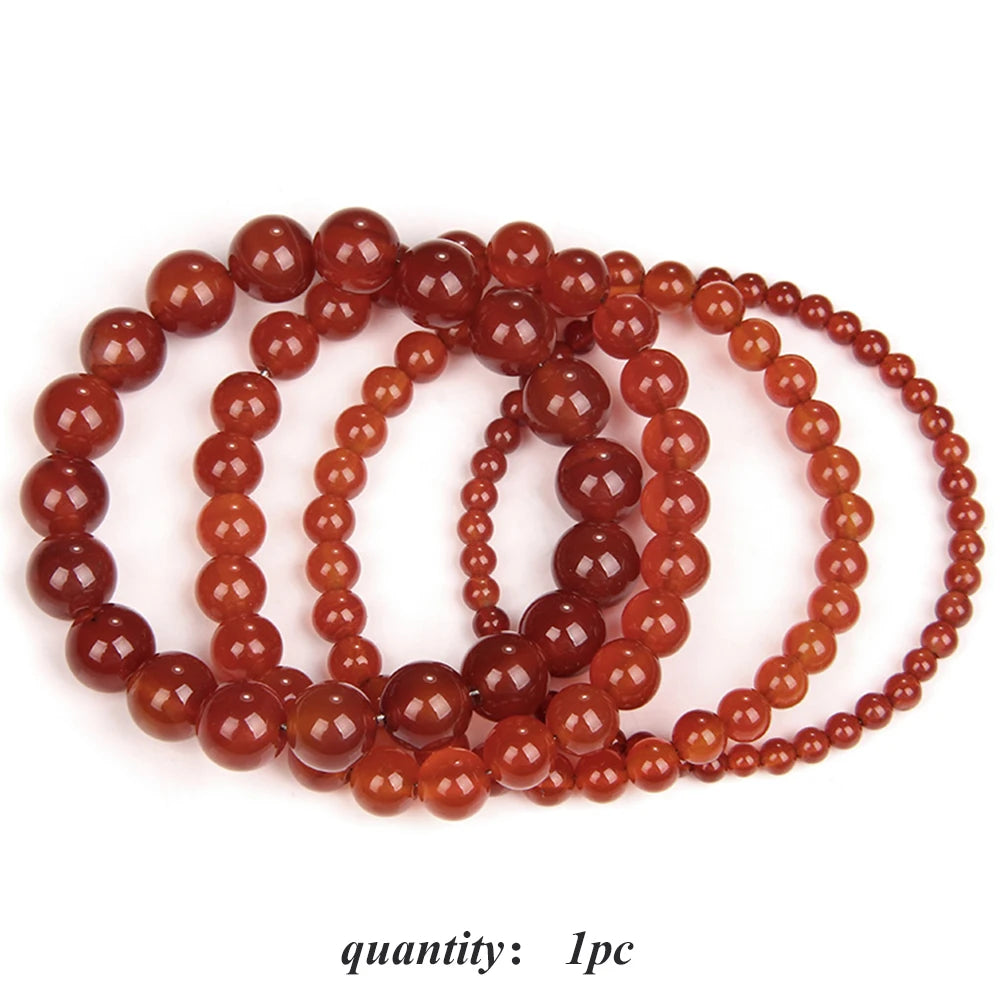 1PC Red Agates Bracelet 4/6/8/10MM Natural Agates Carnelian Stone Bead Stretch Bangle High Quality Jewelry Gift For Women Men