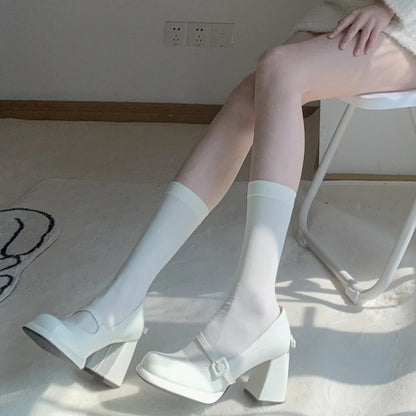 Solid Color Black White Long Socks Women Stockings JK Girls Thigh High Stockings Velvet Breathable Knee High Socks Stockings Sox