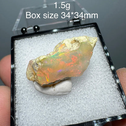 Natural Rare Colorful Ethiopia Opal (No Need Water) Gem Mineral Specimen Box Size:34X34mm (Need Lighting) Sunlight Best