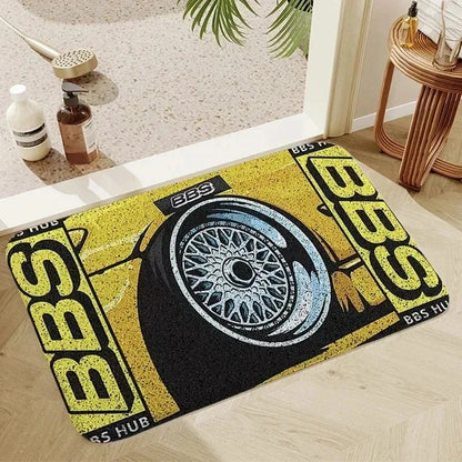 VIKAMA BBS Wheel Print Doormat Non-slip Outdoor Entrance Rug Car Hub Floor Mat For JDM Car Lover Home Decor