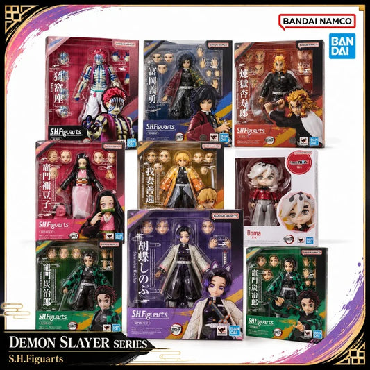 Bandai SHF Demon Slayer Kimetsu no Yaiba Action Figure Tanjiro Nezuko Giyu Rengoku Shinobu Zenitsu Doma Akaza Model Kit Toy Gift