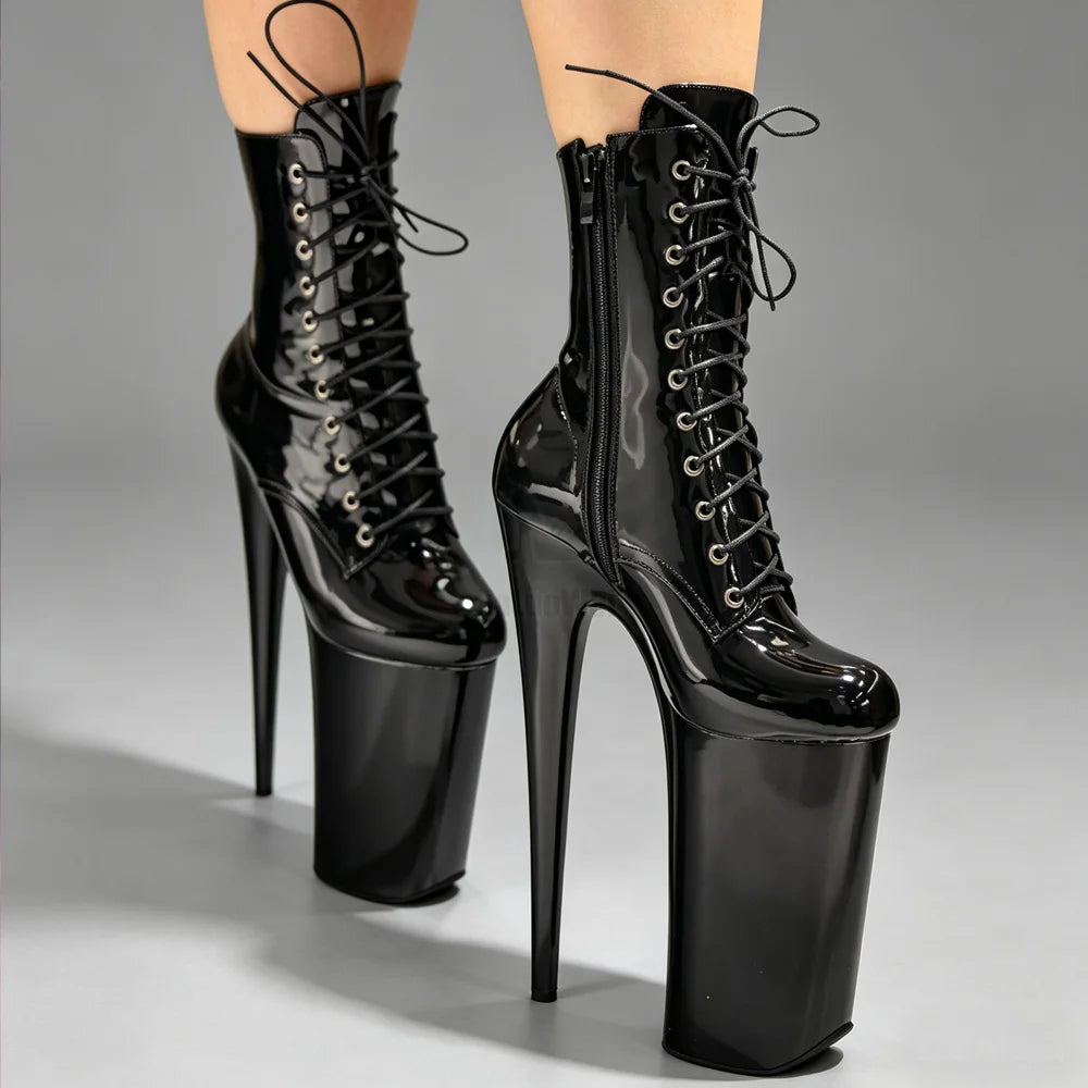 10" Heel And 6 3/4"(26CM) Platform Extreme High Heels Pole Dancing Lace Up Ankle Boots In Stock