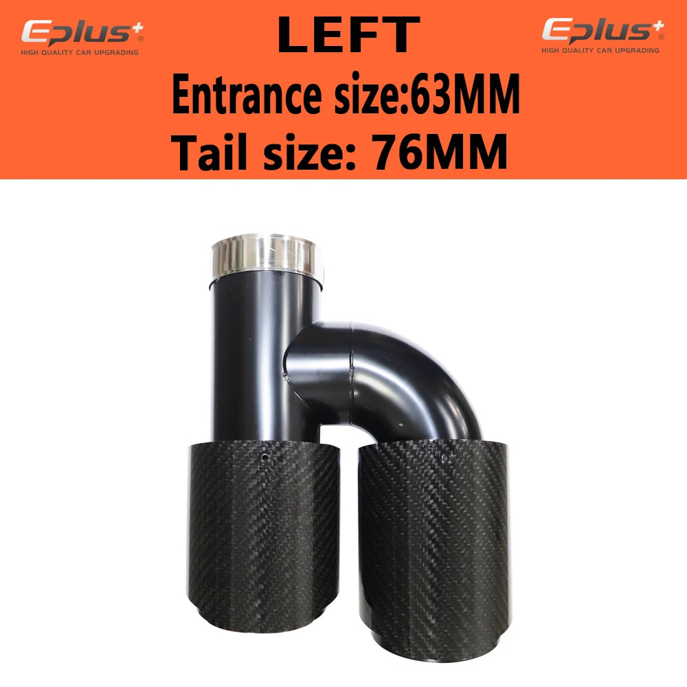 EPLUS Car Carbon Fiber Glossy Muffler Tip H Shape Double Exit Exhaust Pipe Mufflers Nozzle Decoration Universal Stainless Black