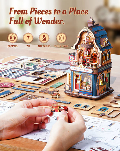 ROKR Happyduke Toys Shop DIY Miniature House Kit Tiny Home Kinetic Model Building Kits  for Home Decor Christmas for Adults