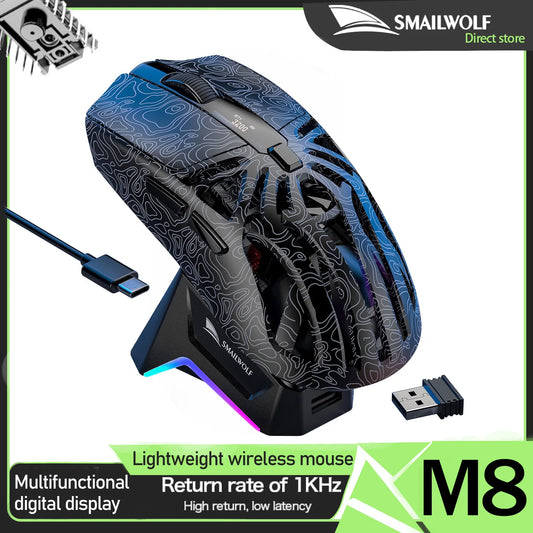 SMAILWOLF M8 wireless Bluetooth three-mode mouse lightweight e-sports game RGB magnetic charging 12000dpi gaming mouse