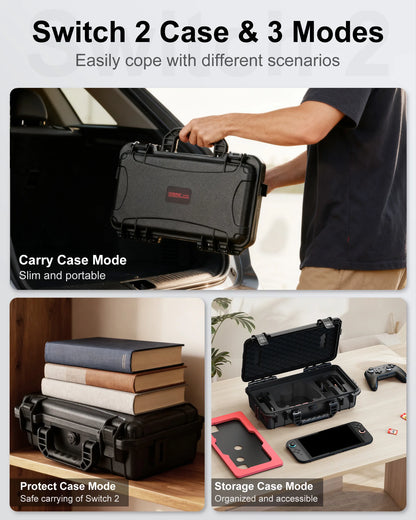 Waterproof Hard Travel Case for Nintendo Switch 2 Console, 2 Pro Controllers, 16 Game Cards and Other Accessories