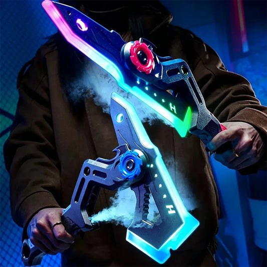 2 in 1 Transform LED Stream Light Sword Axe Toy Color Flashing Smoke Effect Cosplay Prop Interactive Outdoor Toy for Kids Adults