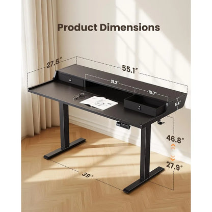 Electric Standing Desk With Drawers, Gaming Table Compatible, Height-Adjustable Desk With Storage, 4 Preset Heights