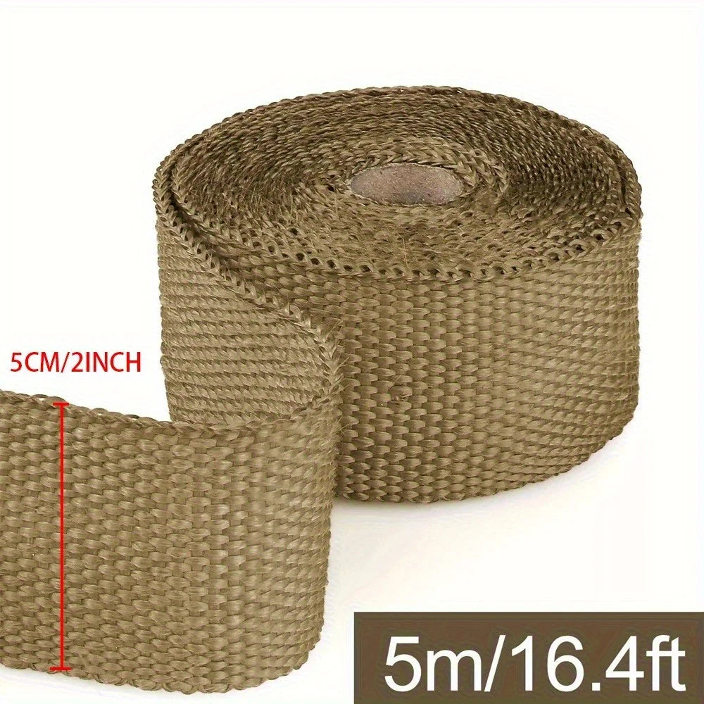 5m X 5cm High Temp Fiberglass Exhaust Heat Wrap Insulation Tape for Car & Motorcycle Exhaust Pipe
