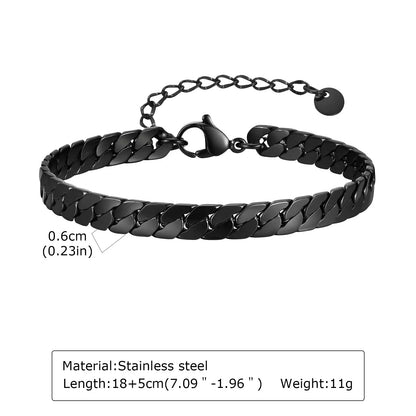 Casual Black Chain Bracelet for Men,Stainless Steel Byzantine Braided Link Wristband,Birthday Gift for Father Husband Son
