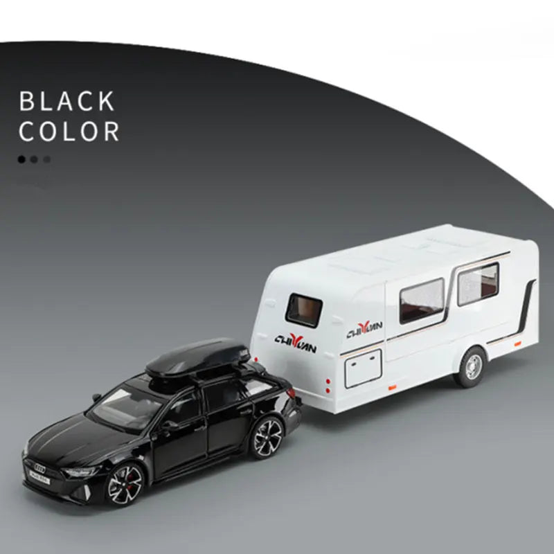 1/32 Alloy Trailer RV Truck Car Model Diecast Metal Recreational Off-road Vehicle Camper Car Model Sound and Light Kids Toy Gift