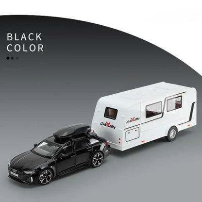 1/32 Alloy Trailer RV Truck Car Model Diecast Metal Recreational Off-road Vehicle Camper Car Model Sound and Light Kids Toy Gift